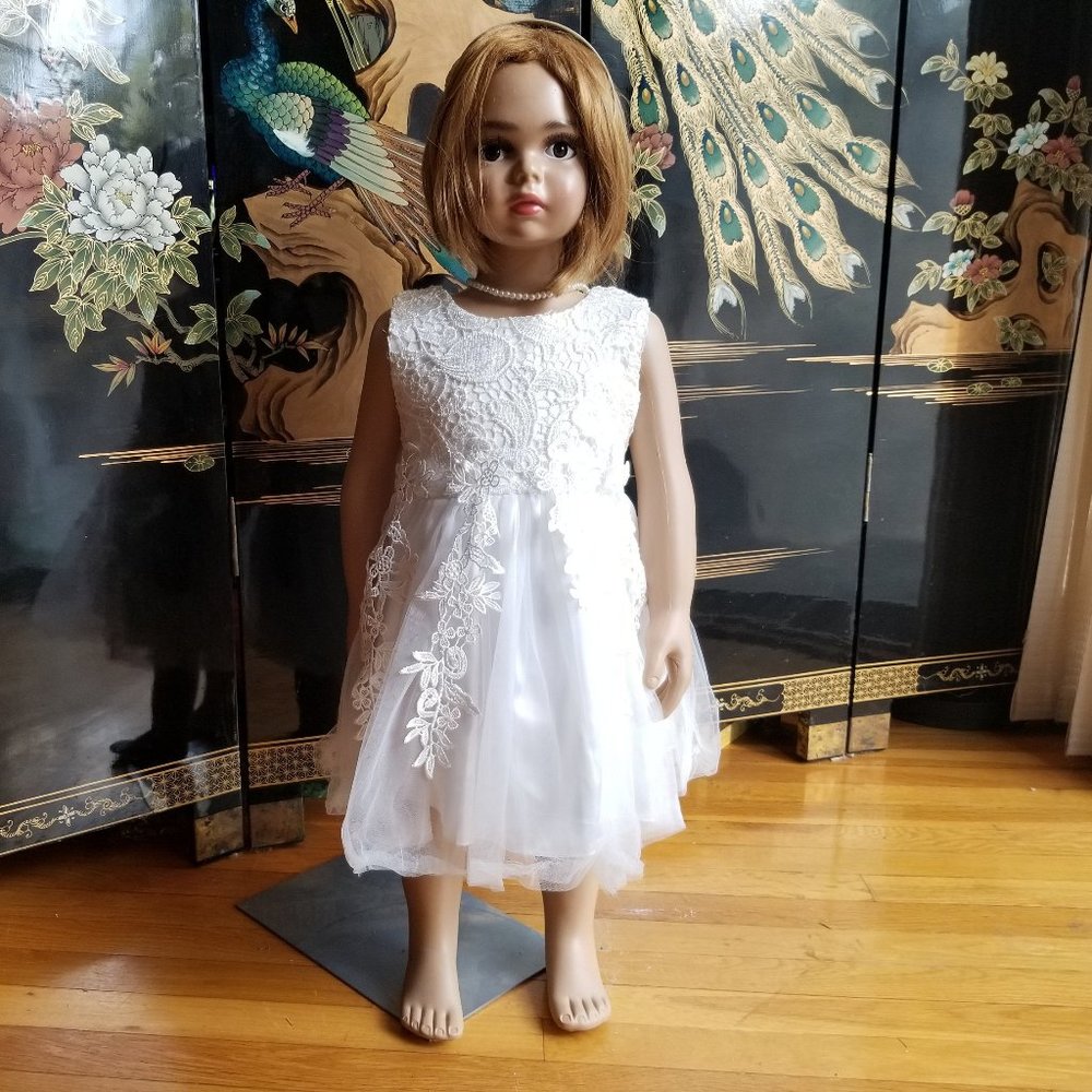 Hand Made Size 2T Solid White Lace Formal Dress